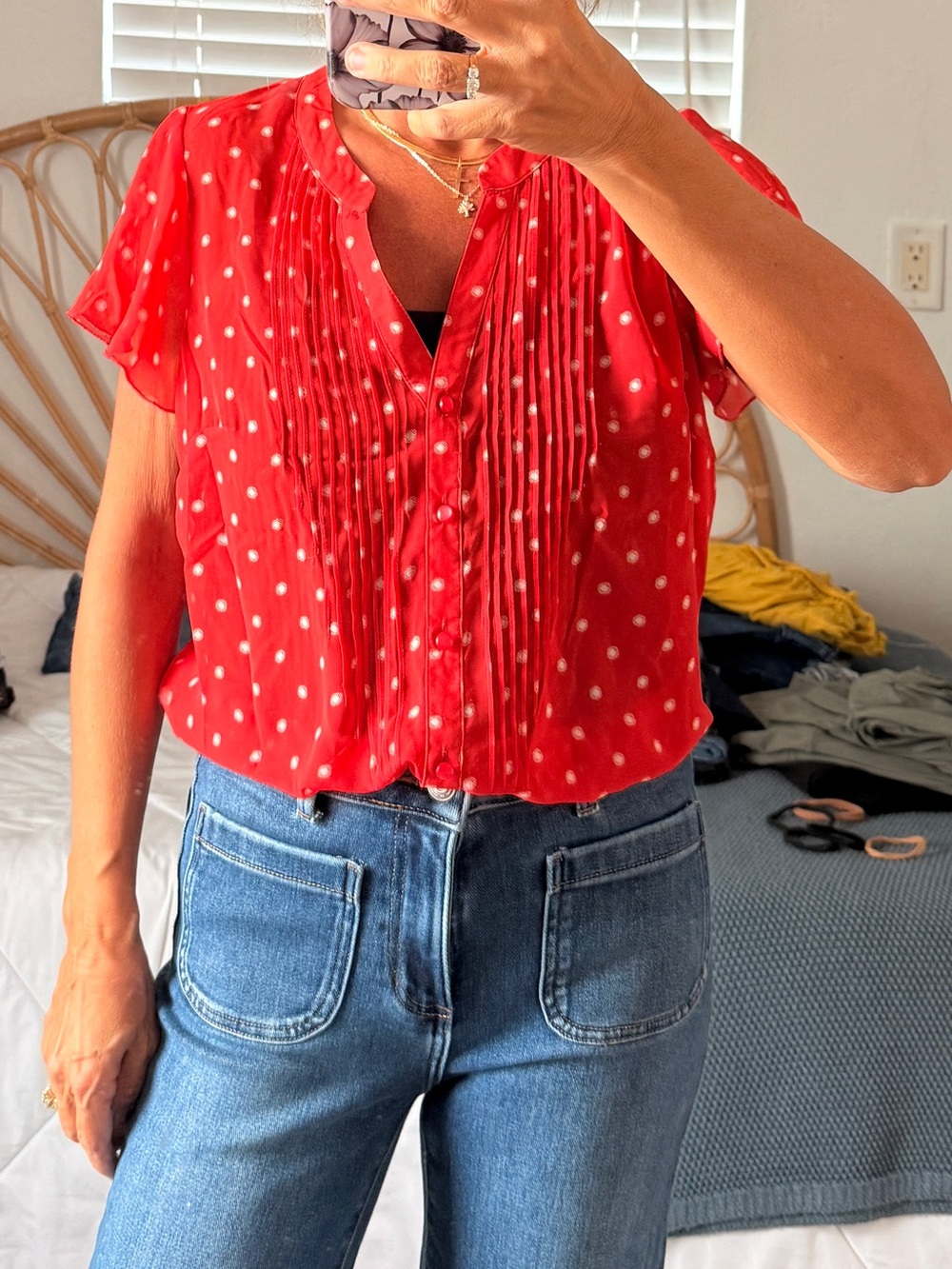 Covington Red Polka Dot Pintuck Blouse